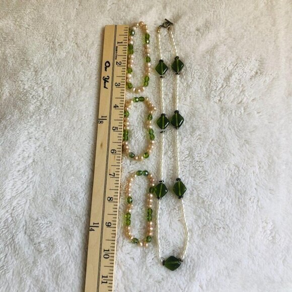Green Glass & Pearl Jewelry‎ lot (4 pcs) - Picture 4 of 8